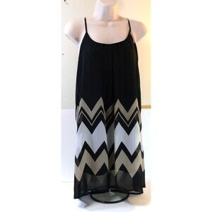 Freebird Sheer Overlay camisole Dress black white zig zag lined racerback SMALL